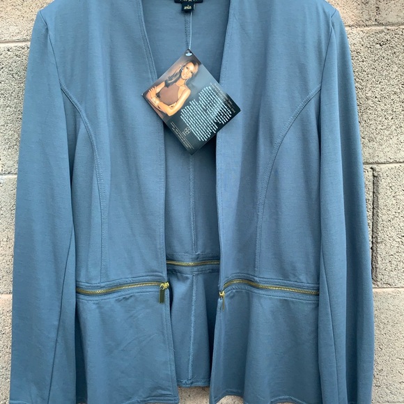 IMAN Grey Women's Fitted Blazer with Zipper Detail - Picture 2 of 8